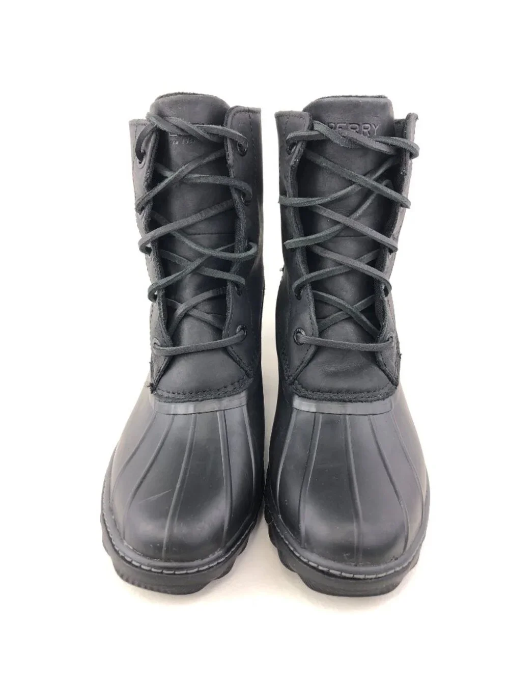 Sperry Saltwater Heel Black Leather Duck Boots 8